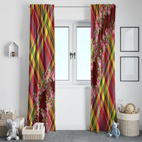 Happy Jounen Kweyol Window Curtain Madras Pattern Roses Stylized