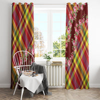 Happy Jounen Kweyol Window Curtain Madras Pattern Roses Stylized