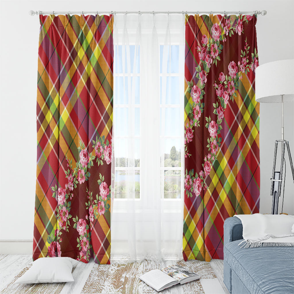 Happy Jounen Kweyol Window Curtain Madras Pattern Roses Stylized