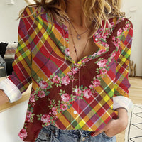Happy Jounen Kweyol Women Casual Shirt Madras Pattern Roses Stylized