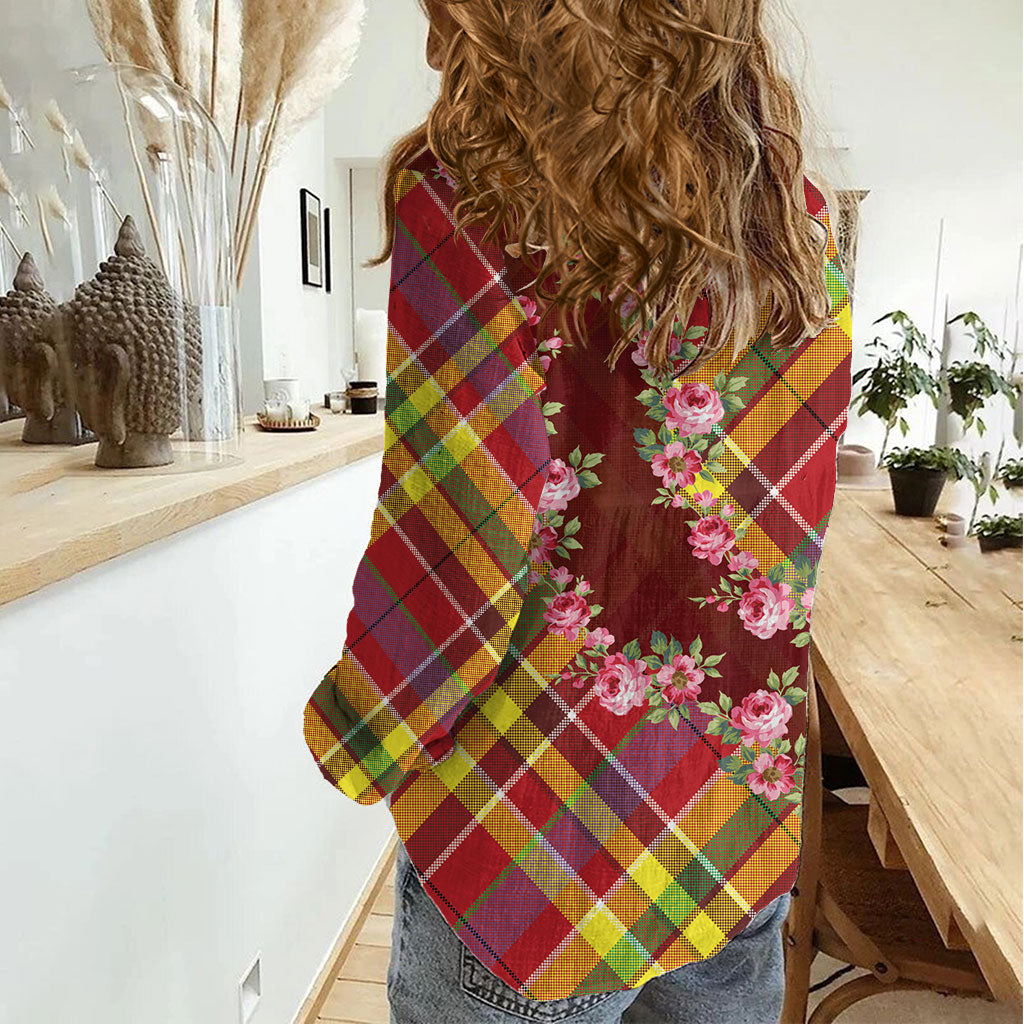 Happy Jounen Kweyol Women Casual Shirt Madras Pattern Roses Stylized