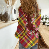 Happy Jounen Kweyol Women Casual Shirt Madras Pattern Roses Stylized