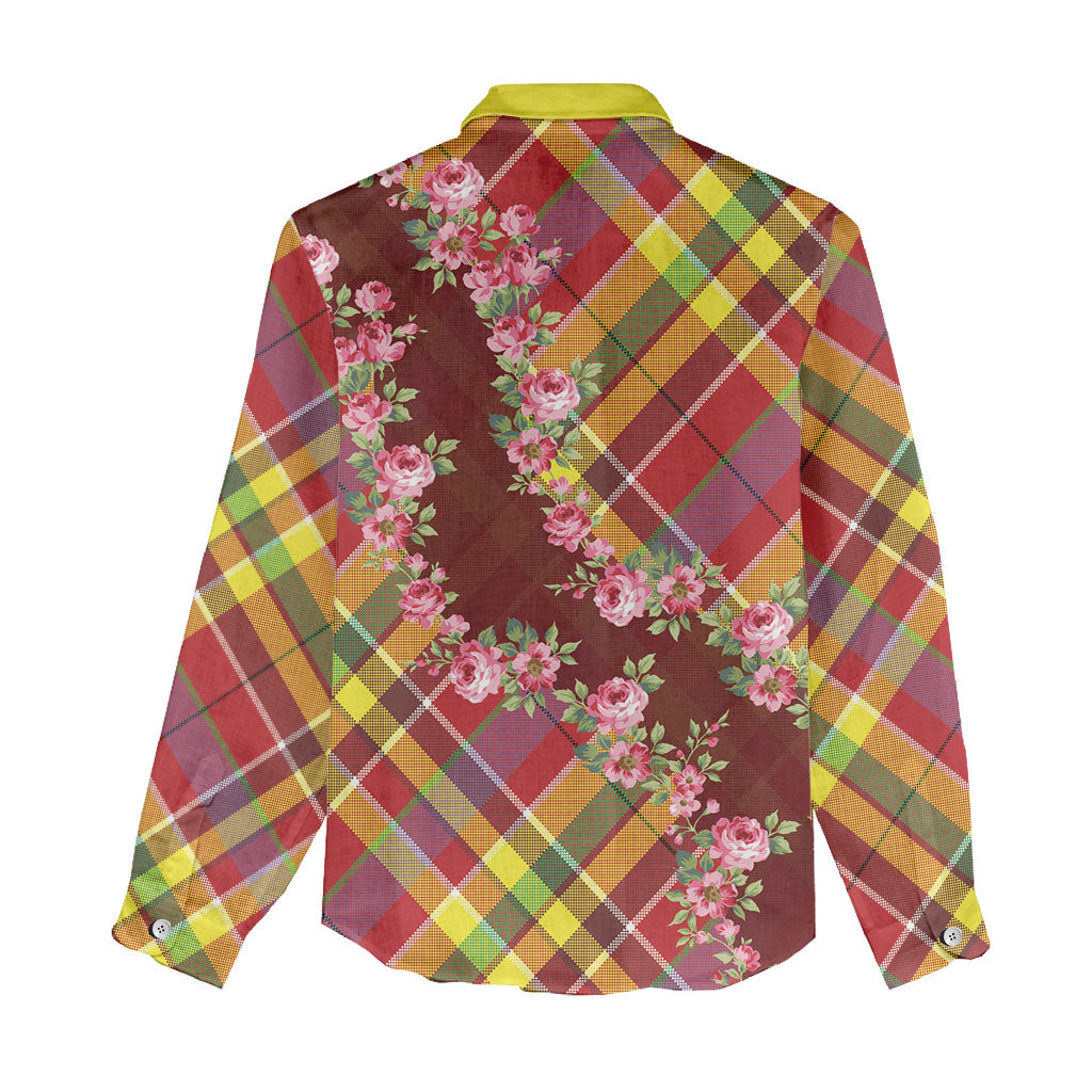 Happy Jounen Kweyol Women Casual Shirt Madras Pattern Roses Stylized
