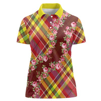 Happy Jounen Kweyol Women Polo Shirt Madras Pattern Roses Stylized