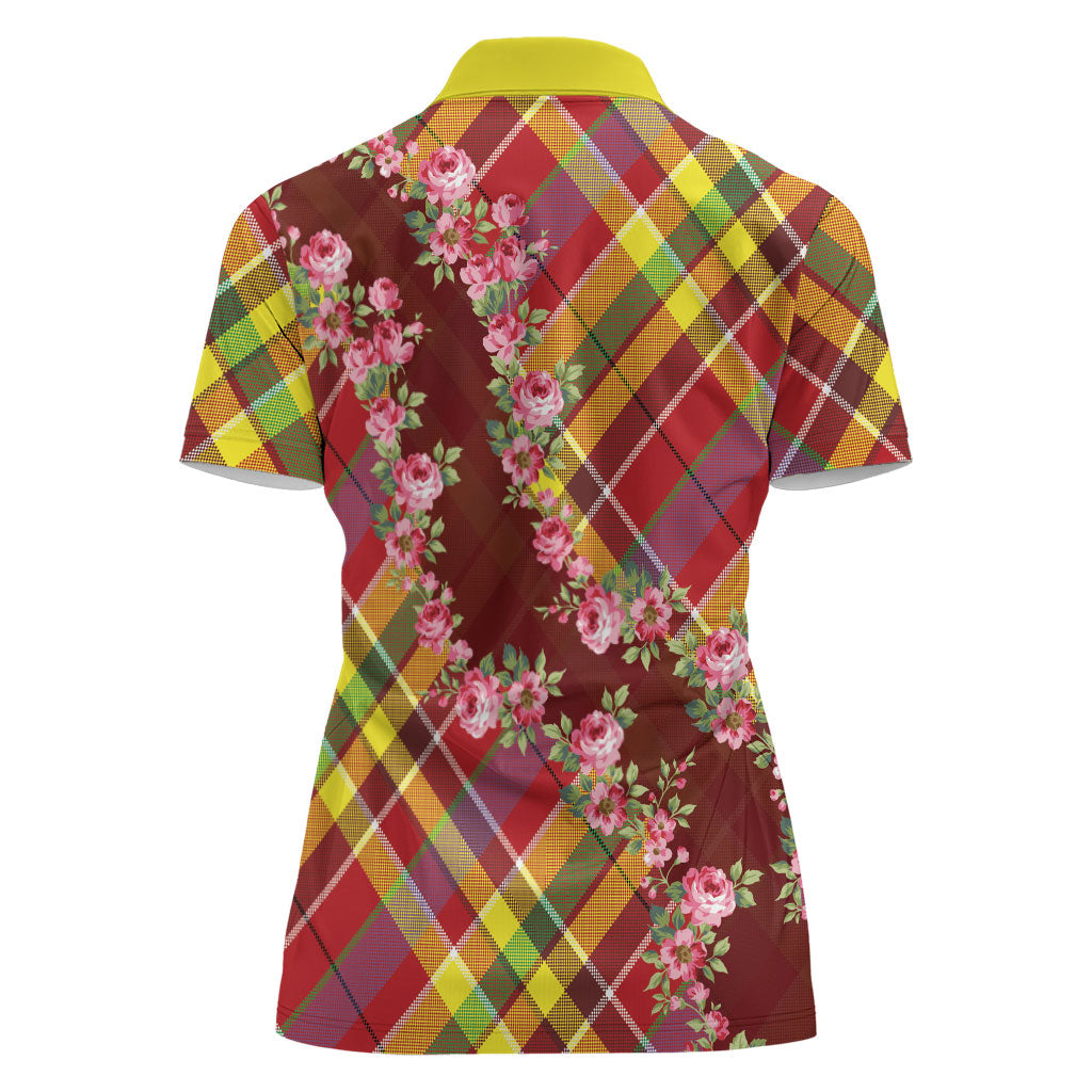 Happy Jounen Kweyol Women Polo Shirt Madras Pattern Roses Stylized