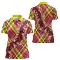 Happy Jounen Kweyol Women Polo Shirt Madras Pattern Roses Stylized