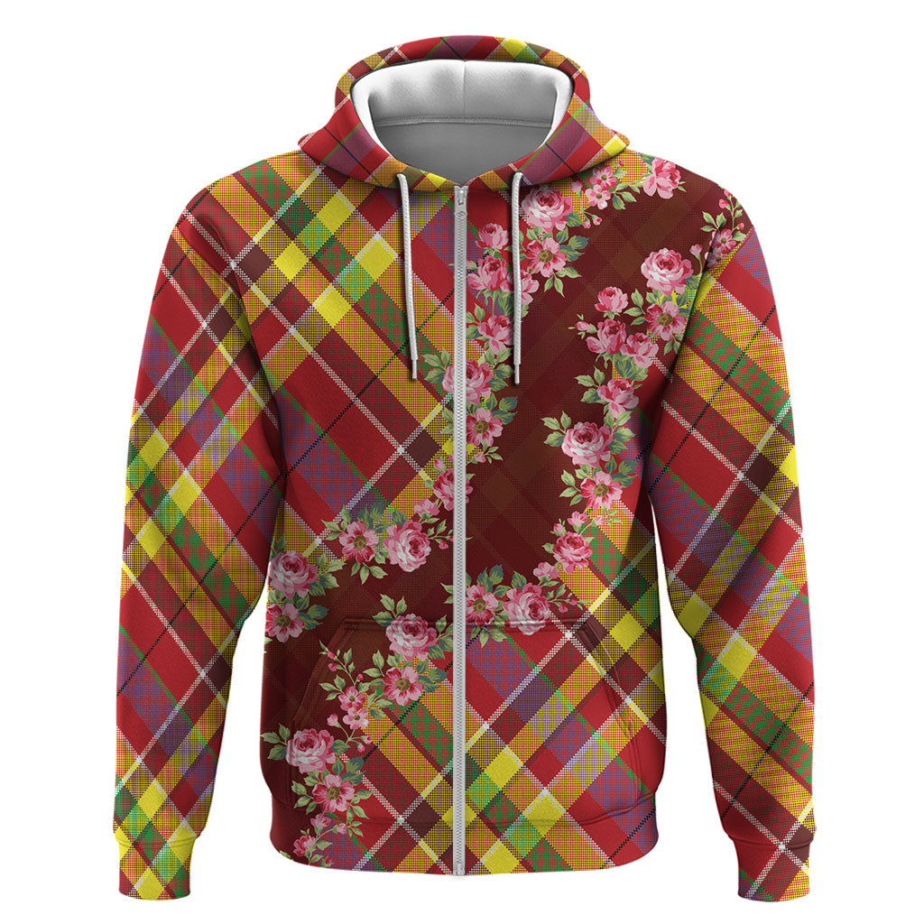 Happy Jounen Kweyol Zip Hoodie Madras Pattern Roses Stylized