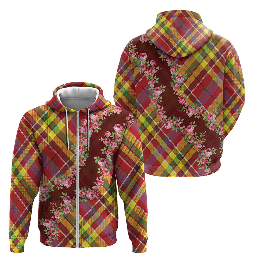 Happy Jounen Kweyol Zip Hoodie Madras Pattern Roses Stylized
