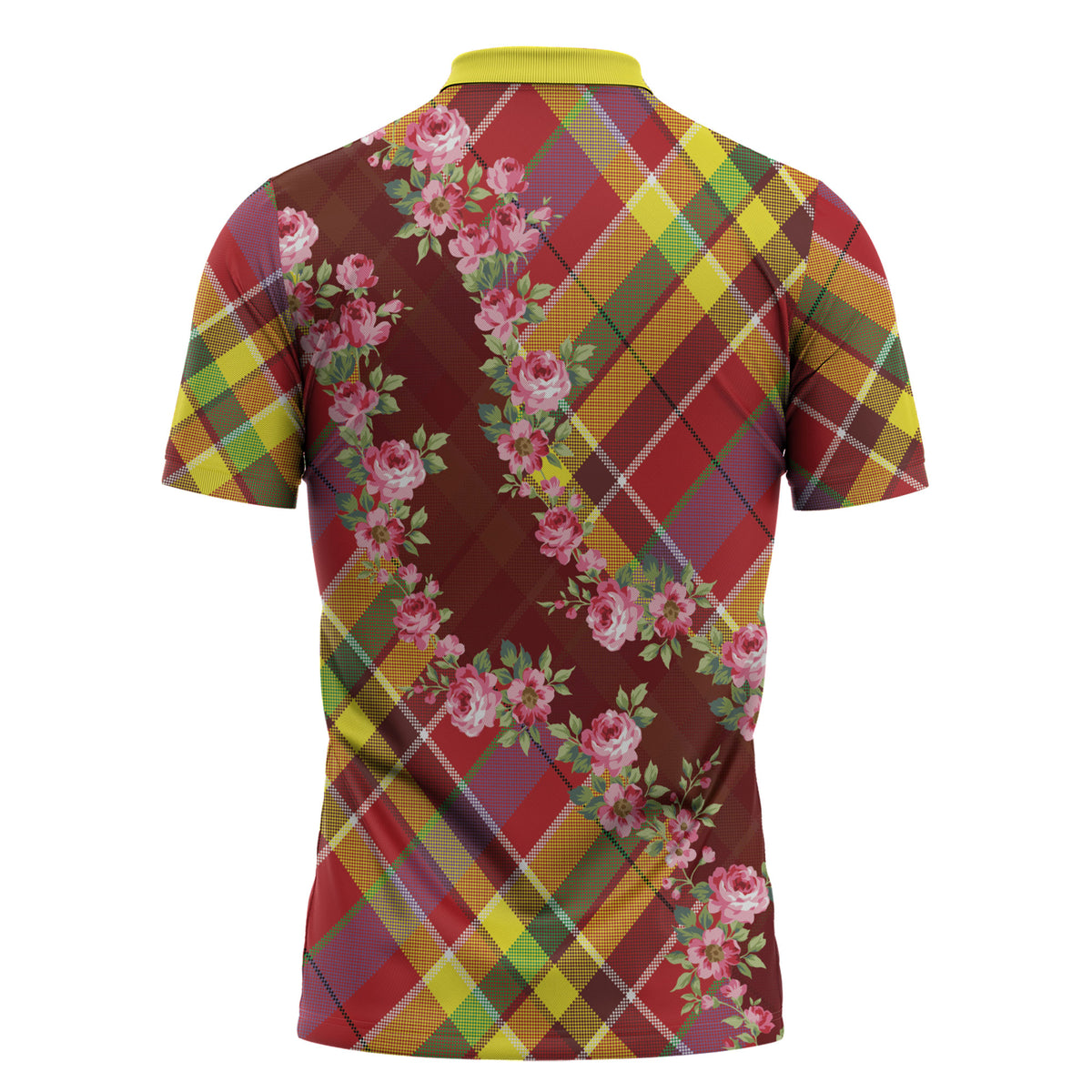 Happy Jounen Kweyol Zipper Polo Shirt Madras Pattern Roses Stylized