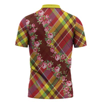 Happy Jounen Kweyol Zipper Polo Shirt Madras Pattern Roses Stylized