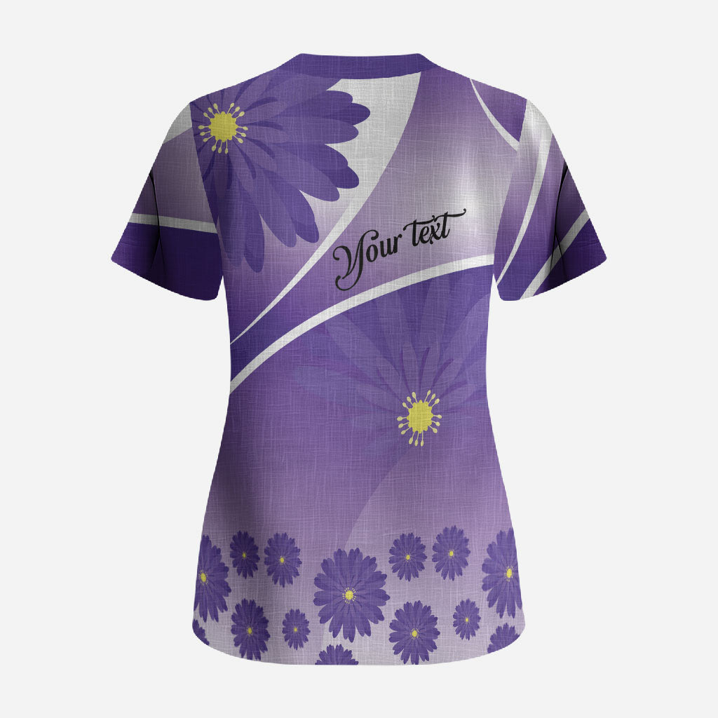 Personalised Saint Lucia La Magewit Scrub Top La Marguerite Flower