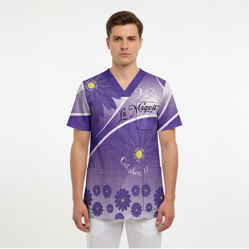 Personalised Saint Lucia La Magewit Scrub Top La Marguerite Flower