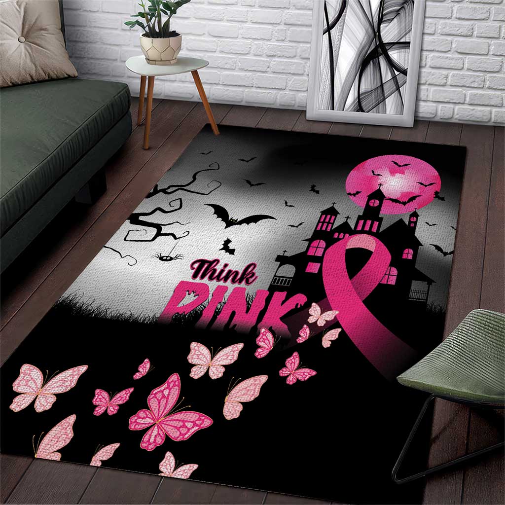 At Halloween We Think Pink Area Rug Pink Ribbon Butterflies - Wonder Print Shop