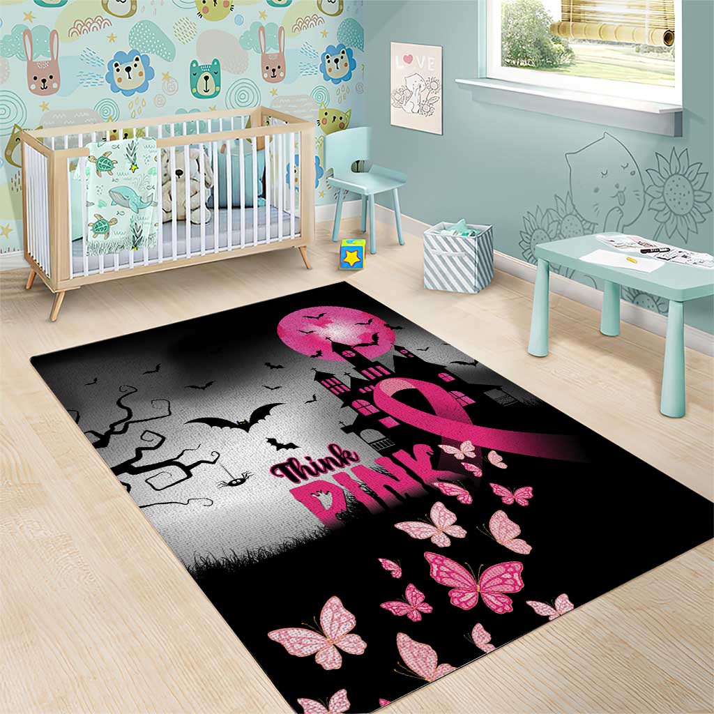 At Halloween We Think Pink Area Rug Pink Ribbon Butterflies - Wonder Print Shop