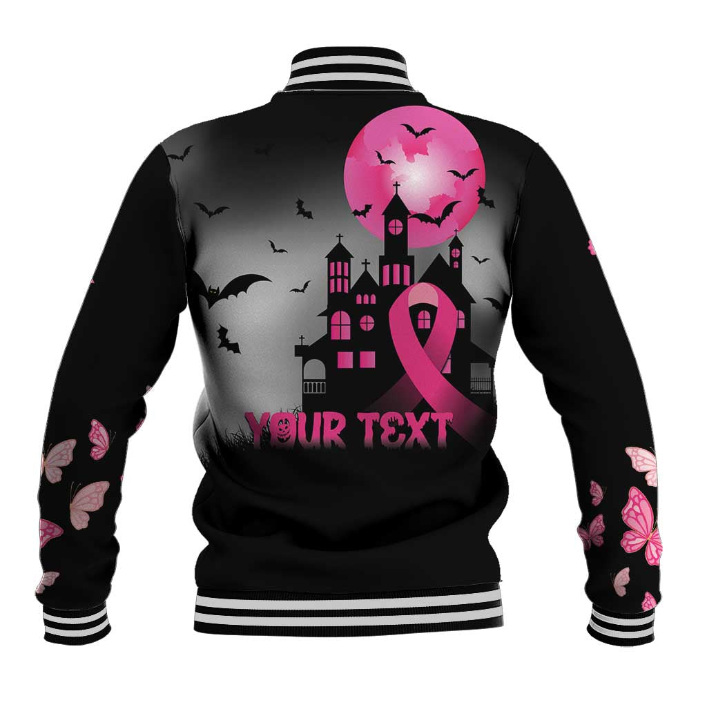 Personalized At Halloween We Think Pink Baseball Jacket Pink Ribbon Butterflies - Wonder Print Shop