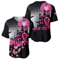 Personalized At Halloween We Think Pink Baseball Jersey Pink Ribbon Butterflies - Wonder Print Shop