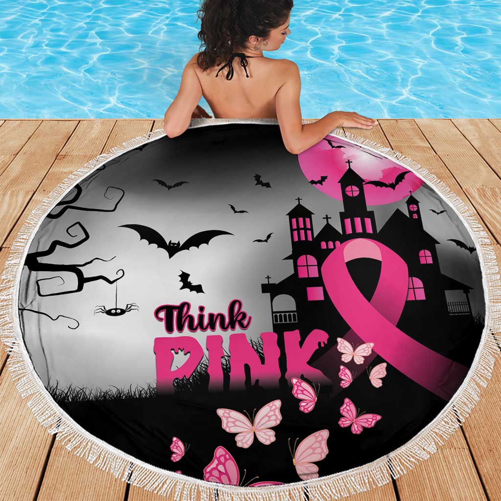 At Halloween We Think Pink Beach Blanket Pink Ribbon Butterflies - Wonder Print Shop