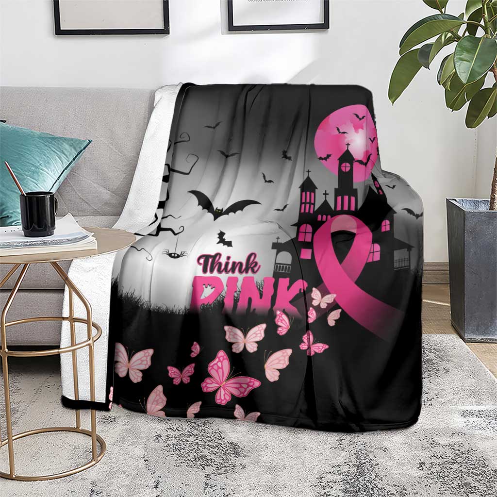 At Halloween We Think Pink Blanket Pink Ribbon Butterflies