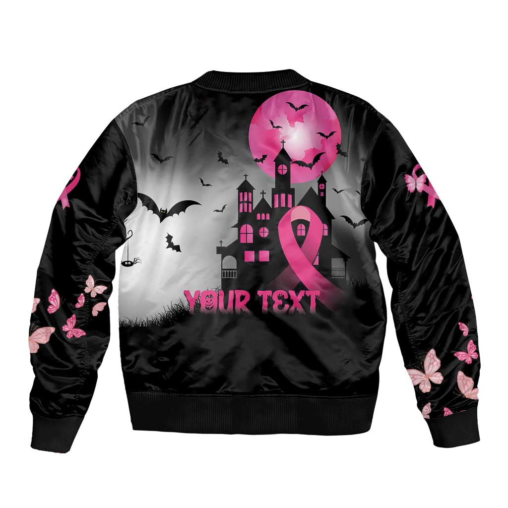 Personalized At Halloween We Think Pink Bomber Jacket Pink Ribbon Butterflies - Wonder Print Shop