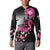 Personalized At Halloween We Think Pink Button Sweatshirt Pink Ribbon Butterflies - Wonder Print Shop