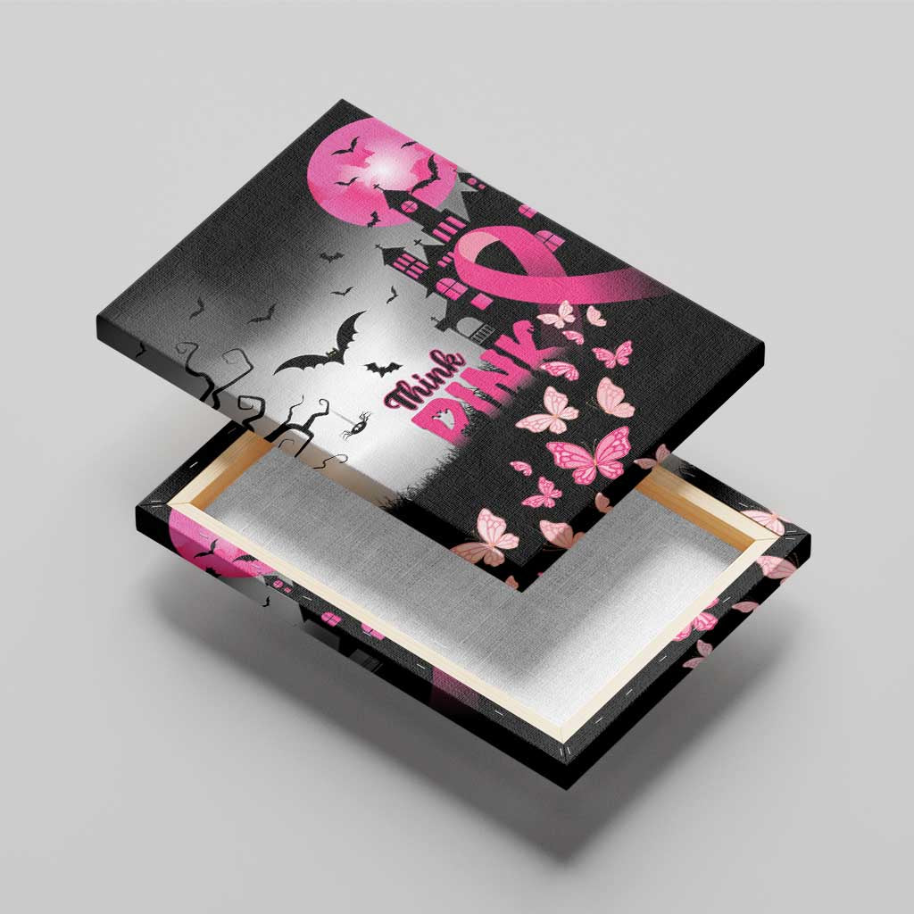 At Halloween We Think Pink Canvas Wall Art Pink Ribbon Butterflies - Wonder Print Shop
