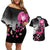 Personalized At Halloween We Think Pink Couples Matching Off Shoulder Short Dress and Hawaiian Shirt Pink Ribbon Butterflies - Wonder Print Shop