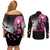 Personalized At Halloween We Think Pink Couples Matching Off Shoulder Short Dress and Long Sleeve Button Shirt Pink Ribbon Butterflies - Wonder Print Shop