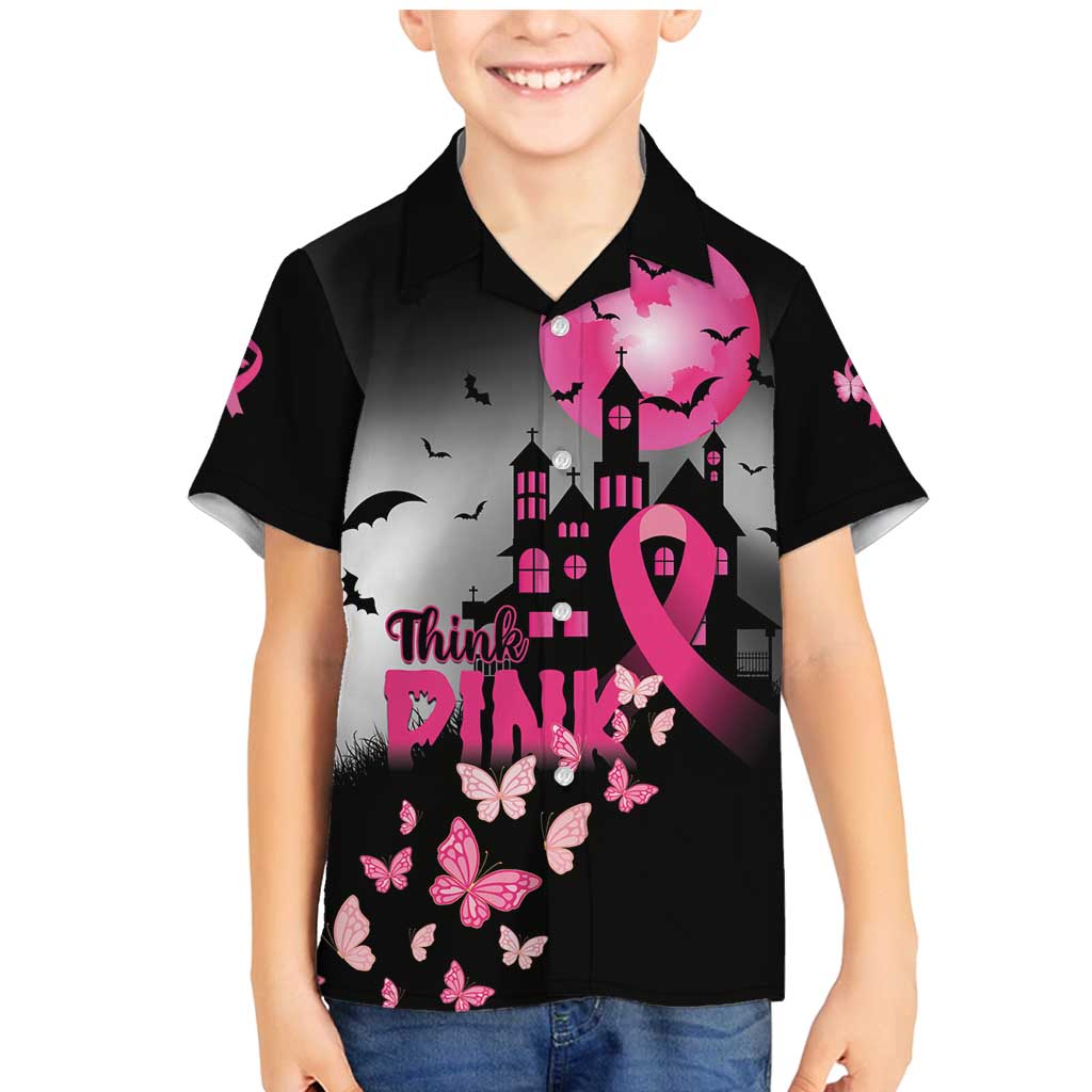 Personalized At Halloween We Think Pink Family Matching Mermaid Dress and Hawaiian Shirt Pink Ribbon Butterflies - Wonder Print Shop