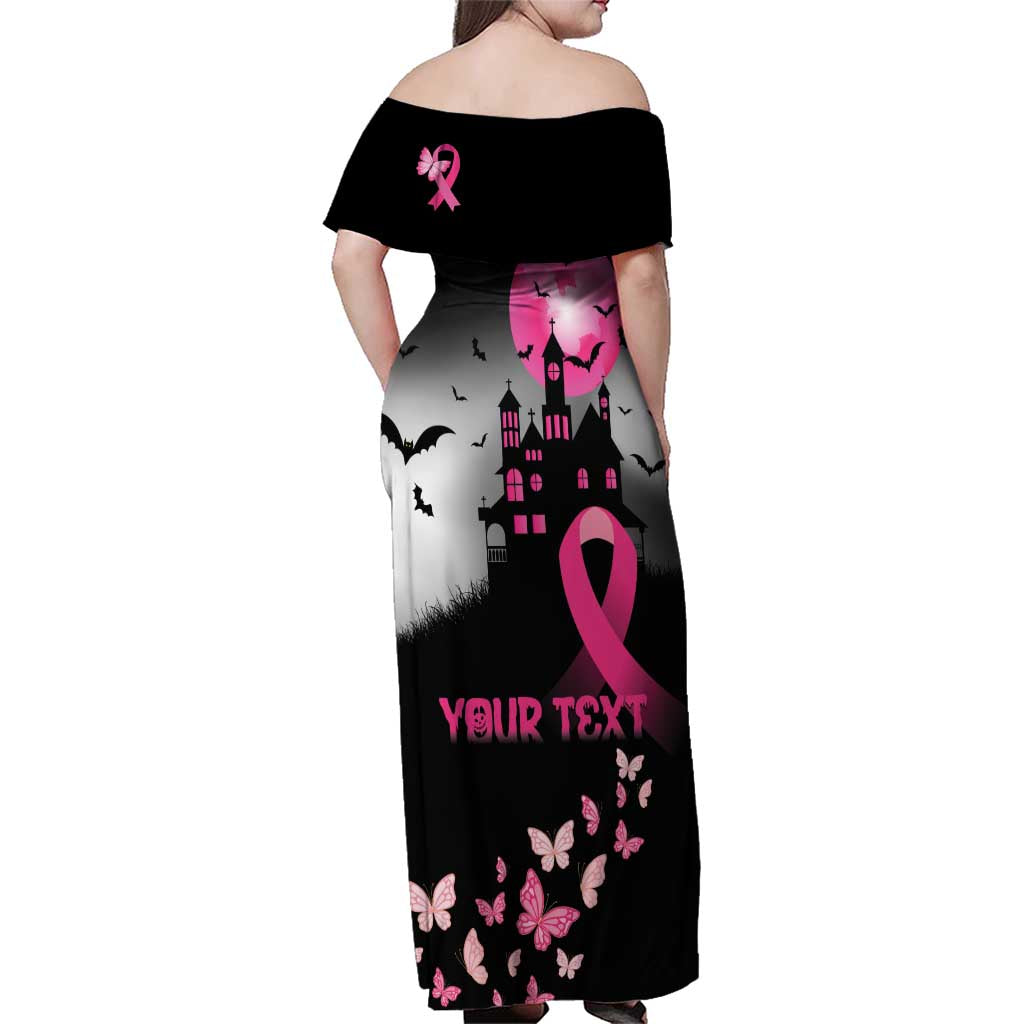 Personalized At Halloween We Think Pink Family Matching Off Shoulder Maxi Dress and Hawaiian Shirt Pink Ribbon Butterflies - Wonder Print Shop