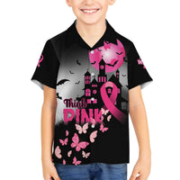 Personalized At Halloween We Think Pink Family Matching Off Shoulder Short Dress and Hawaiian Shirt Pink Ribbon Butterflies - Wonder Print Shop