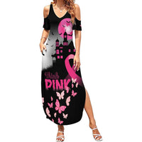 Personalized At Halloween We Think Pink Family Matching Summer Maxi Dress and Hawaiian Shirt Pink Ribbon Butterflies - Wonder Print Shop