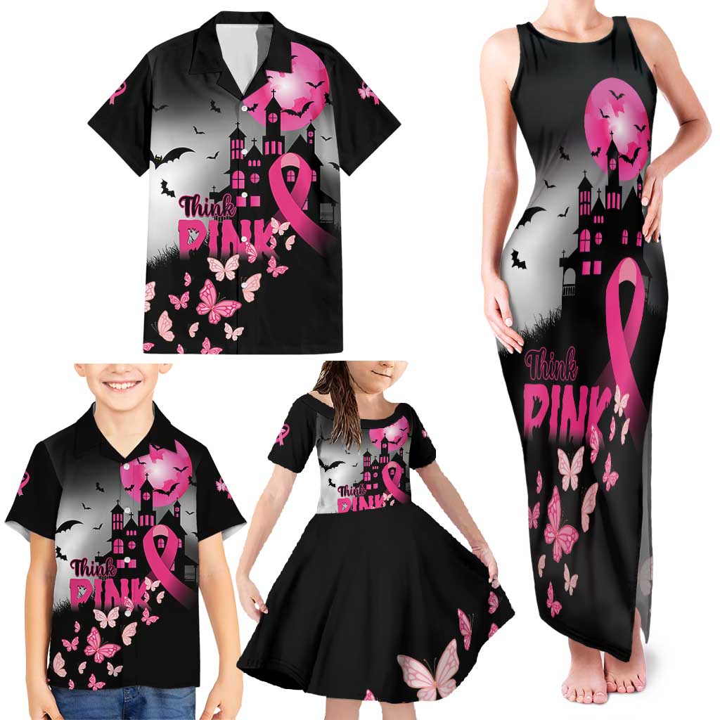 Personalized At Halloween We Think Pink Family Matching Tank Maxi Dress and Hawaiian Shirt Pink Ribbon Butterflies - Wonder Print Shop