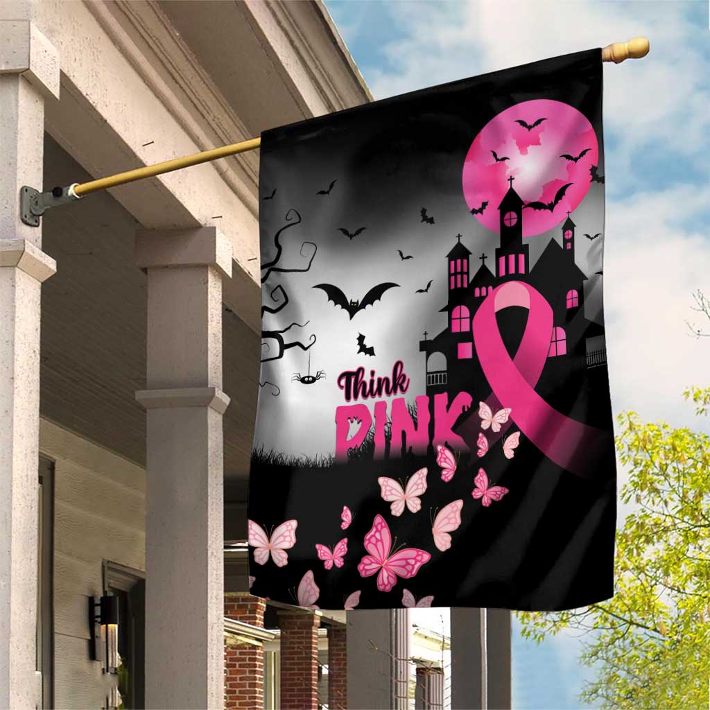 At Halloween We Think Pink Garden Flag Pink Ribbon Butterflies - Wonder Print Shop