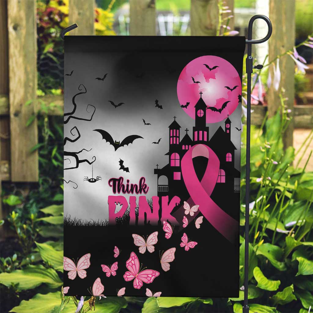 At Halloween We Think Pink Garden Flag Pink Ribbon Butterflies - Wonder Print Shop
