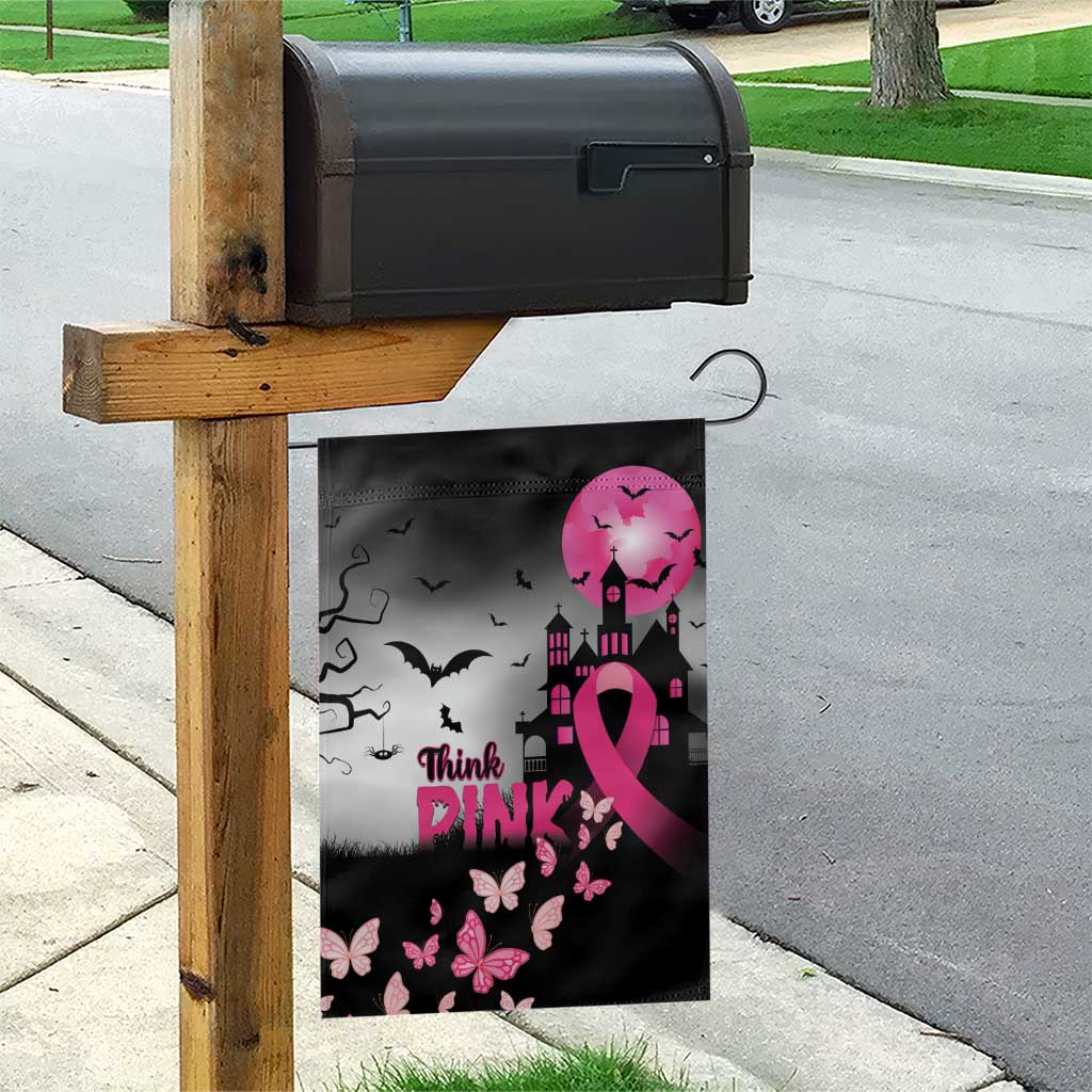 At Halloween We Think Pink Garden Flag Pink Ribbon Butterflies - Wonder Print Shop