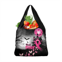 At Halloween We Think Pink Grocery Bag Pink Ribbon Butterflies