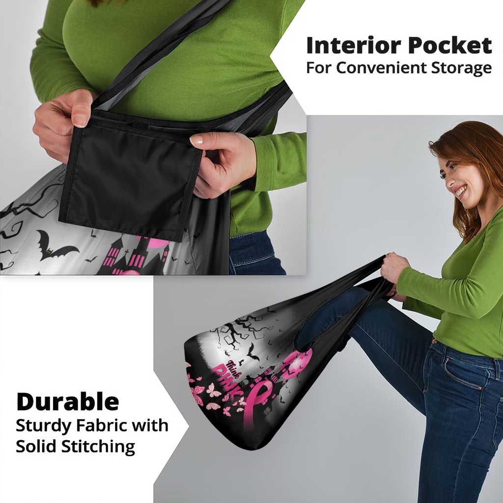 At Halloween We Think Pink Grocery Bag Pink Ribbon Butterflies