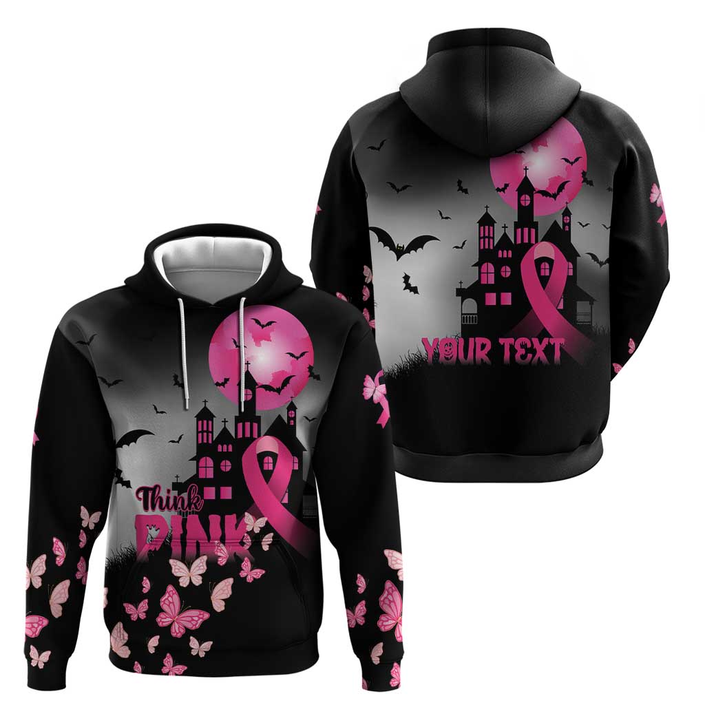 Personalized At Halloween We Think Pink Hoodie Pink Ribbon Butterflies - Wonder Print Shop
