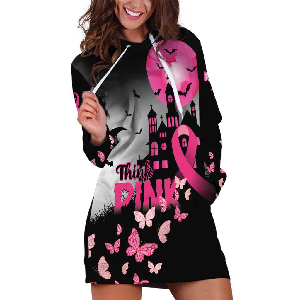 Personalized At Halloween We Think Pink Hoodie Dress Pink Ribbon Butterflies - Wonder Print Shop