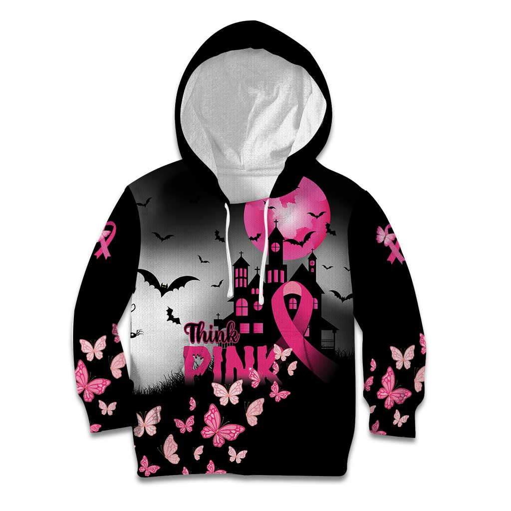 Personalized At Halloween We Think Pink Kid Hoodie Pink Ribbon Butterflies - Wonder Print Shop