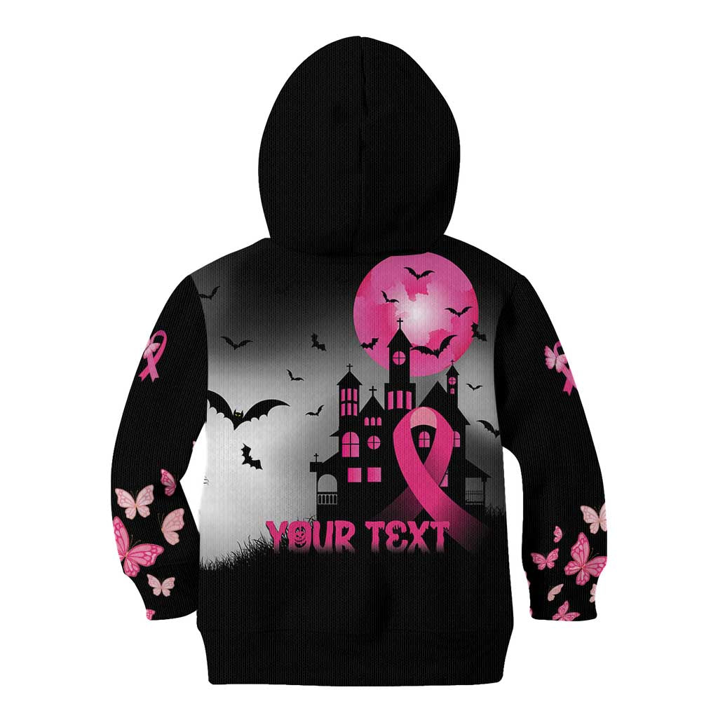 Personalized At Halloween We Think Pink Kid Hoodie Pink Ribbon Butterflies - Wonder Print Shop