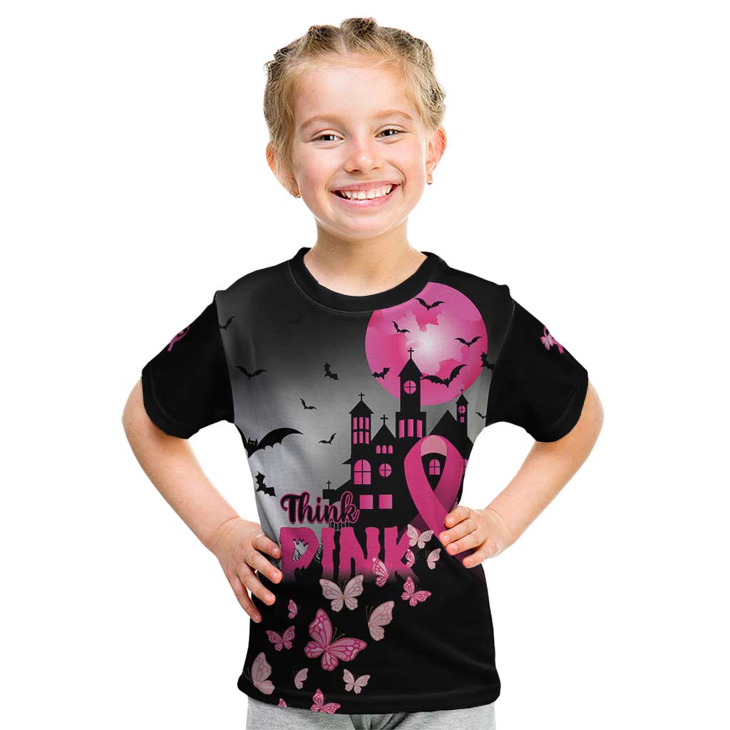 Personalized At Halloween We Think Pink Kid T Shirt Pink Ribbon Butterflies - Wonder Print Shop