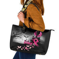 At Halloween We Think Pink Leather Tote Bag Pink Ribbon Butterflies - Wonder Print Shop