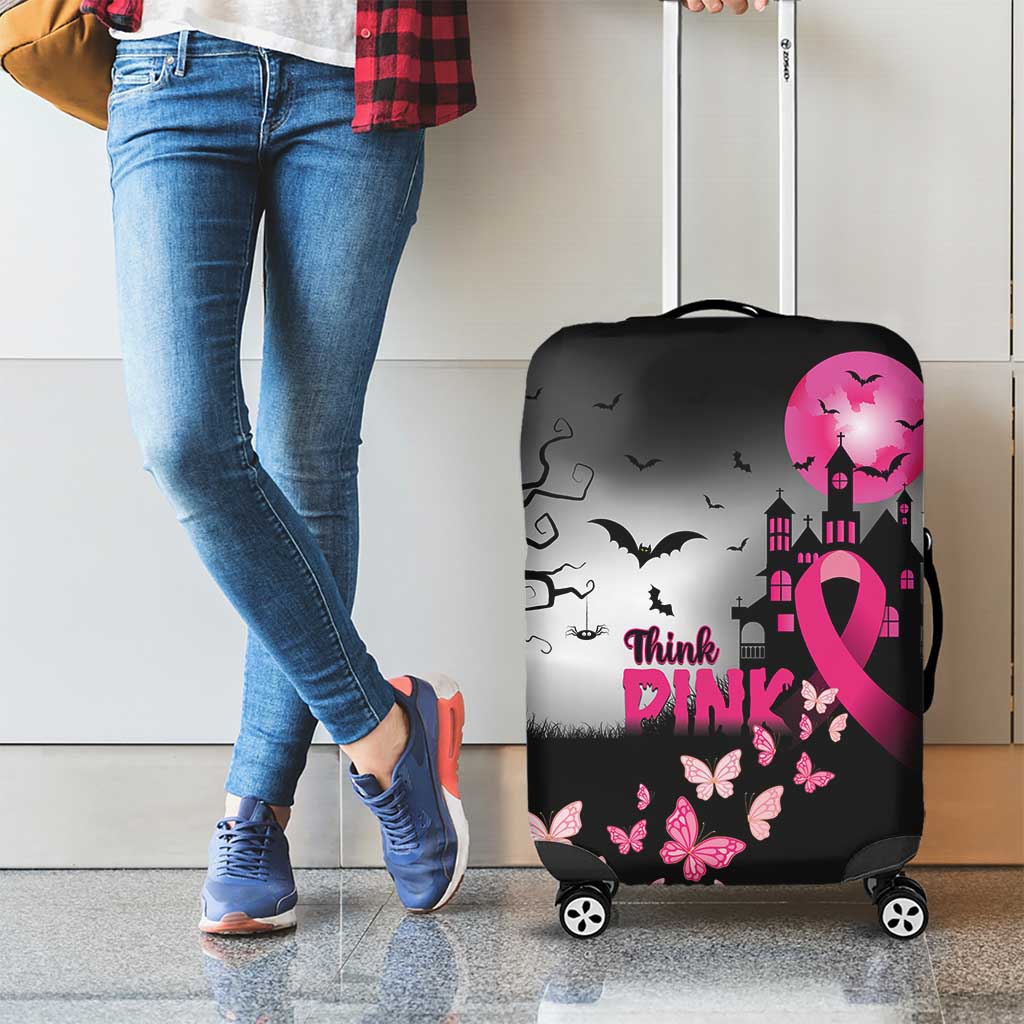 At Halloween We Think Pink Luggage Cover Pink Ribbon Butterflies - Wonder Print Shop