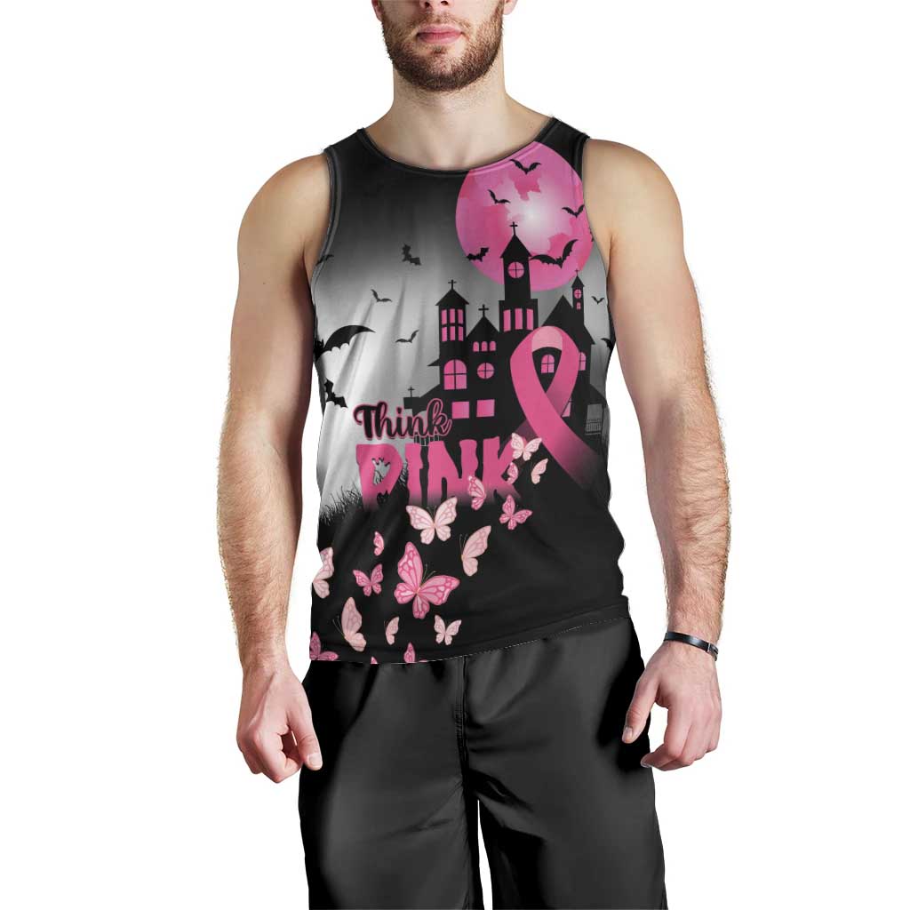 Personalized At Halloween We Think Pink Men Tank Top Pink Ribbon Butterflies - Wonder Print Shop