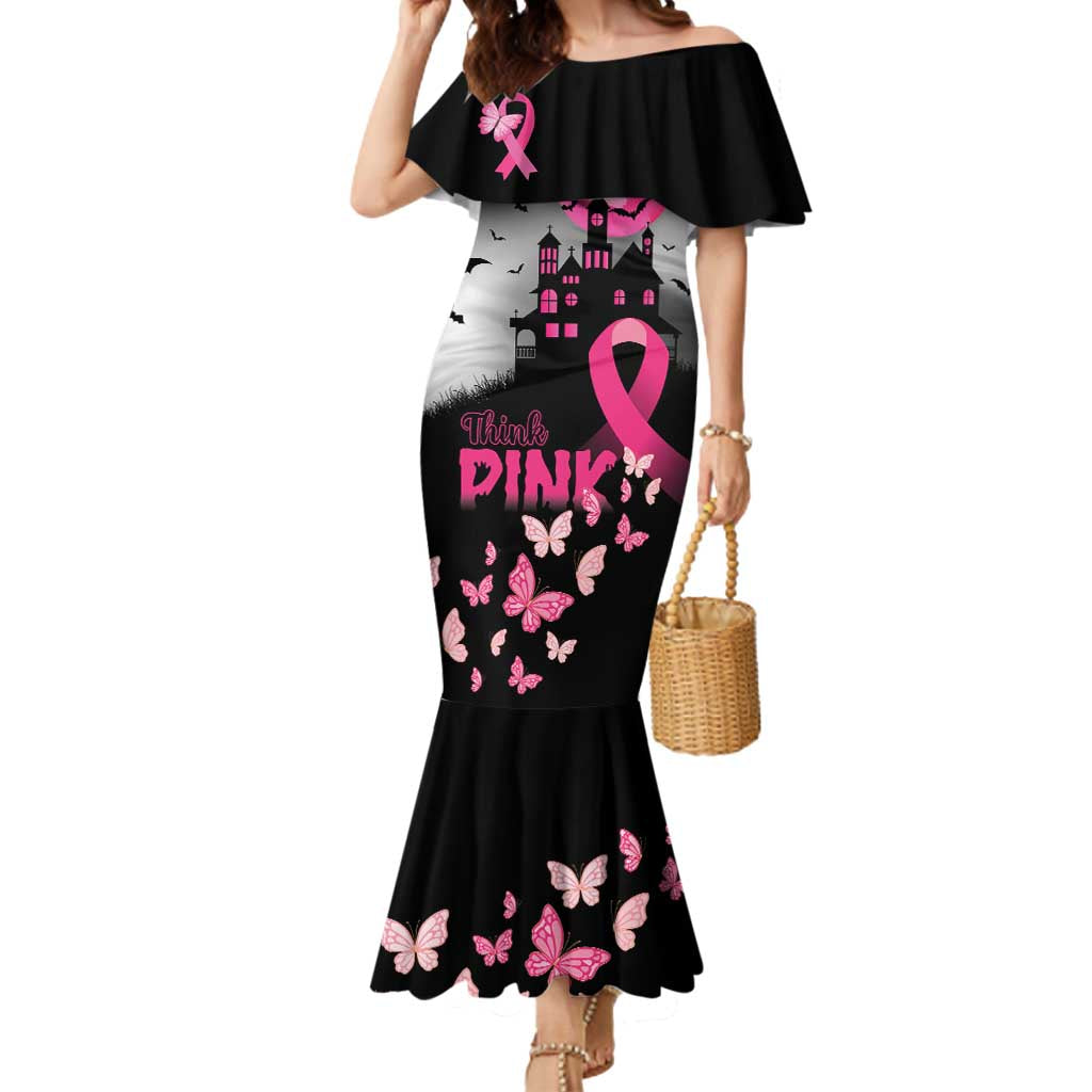 Personalized At Halloween We Think Pink Mermaid Dress Pink Ribbon Butterflies - Wonder Print Shop
