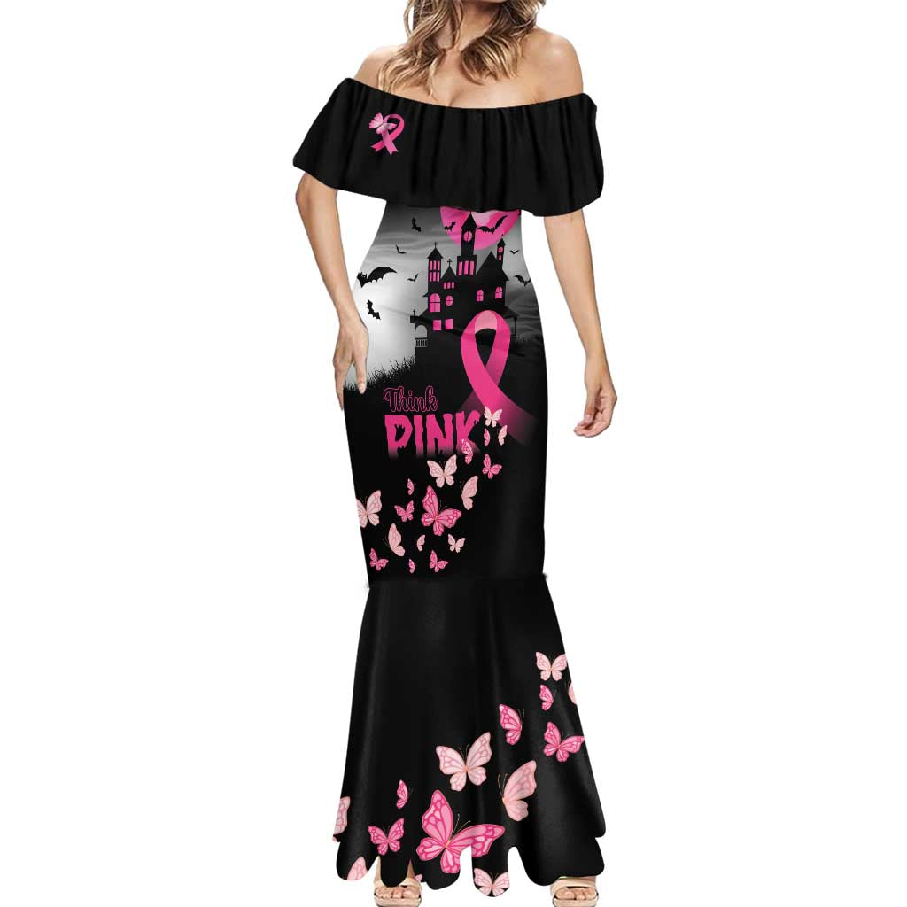 Personalized At Halloween We Think Pink Mermaid Dress Pink Ribbon Butterflies - Wonder Print Shop