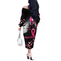 Personalized At Halloween We Think Pink Off The Shoulder Long Sleeve Dress Pink Ribbon Butterflies - Wonder Print Shop
