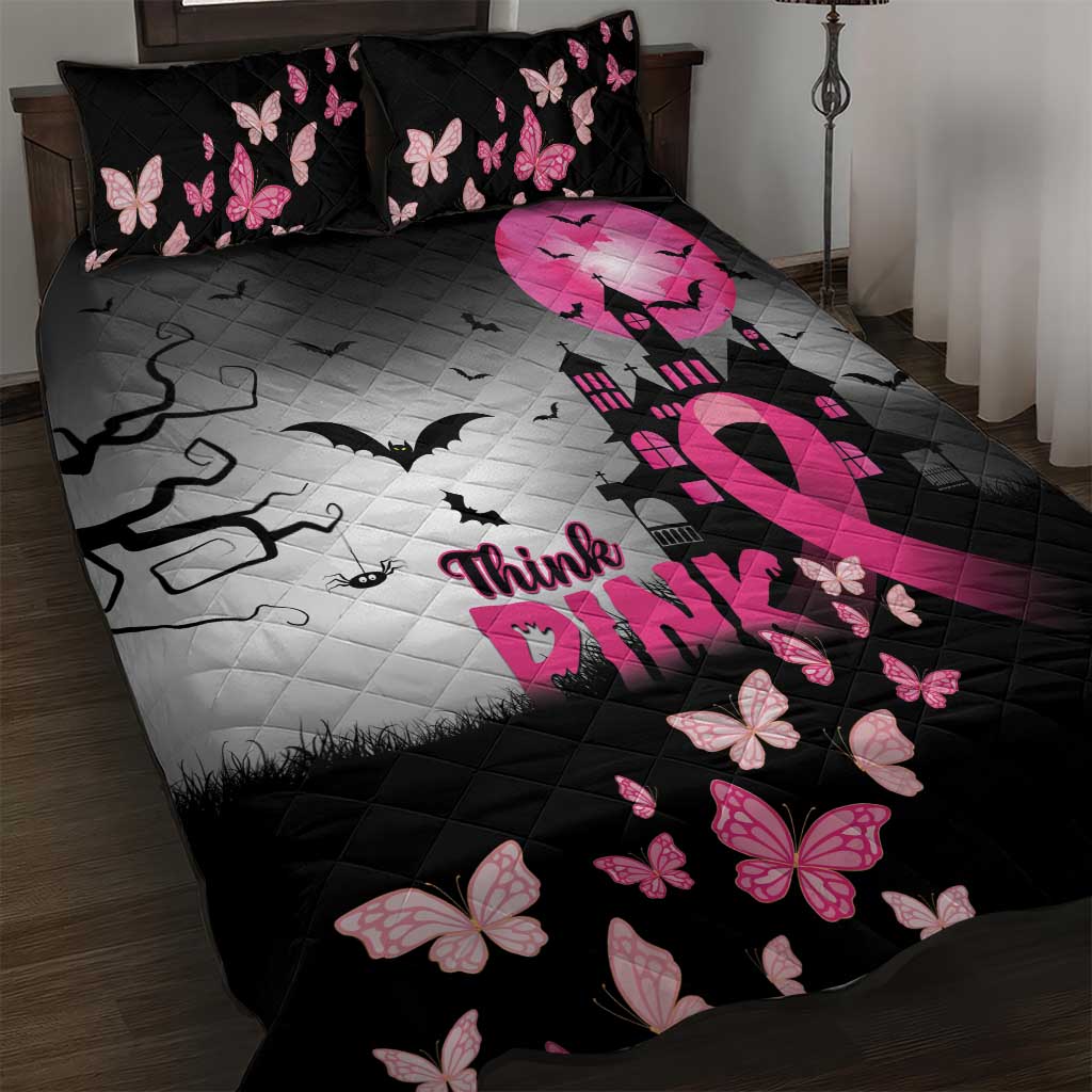 At Halloween We Think Pink Quilt Bed Set Pink Ribbon Butterflies - Wonder Print Shop