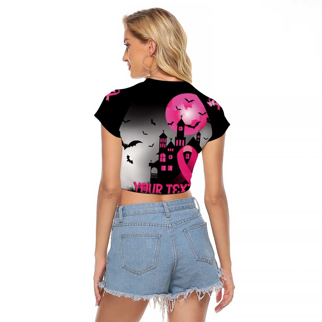 Personalized At Halloween We Think Pink Raglan Cropped T Shirt Pink Ribbon Butterflies - Wonder Print Shop